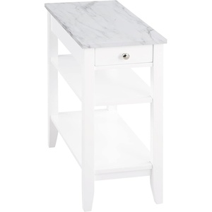 image:imageConvenience Concepts American Heritage Chairside End Table with Drawer 235  Classic Living Room Table with Storage Shelf Bedroom Nightstand White Faux MarbleWhiteWhite Faux MarbleWhite