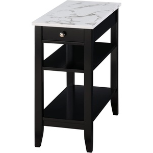 image:imageConvenience Concepts American Heritage Chairside End Table with Drawer 235  Classic Living Room Table with Storage Shelf Bedroom Nightstand White Faux MarbleWhiteWhite Faux Marble  Black