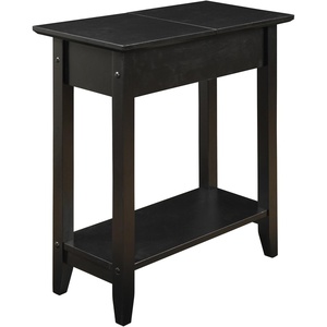 image:imageConvenience Concepts American Heritage Flip Top End Table 2325  Classic Narrow Chairside Accent with Hidden Storage amp Lower Shelf for Traditional Modern Living Room CherryBlack