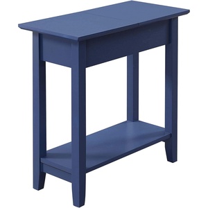 image:imageConvenience Concepts American Heritage Flip Top End Table 2325  Classic Narrow Chairside Accent with Hidden Storage amp Lower Shelf for Traditional Modern Living Room CherryCobalt Blue