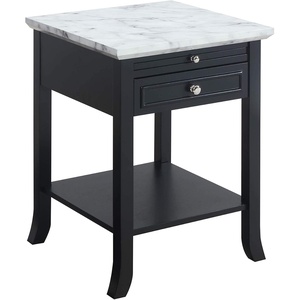 image:imageConvenience Concepts American Heritage Logan 1 Drawer End Table with PullOut Shelf BlackWhite Faux Marble TopBlack