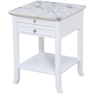 image:imageConvenience Concepts American Heritage Logan 1 Drawer End Table with PullOut Shelf BlackWhite Faux Marble TopWhite