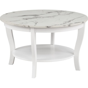 image:imageConvenience Concepts American Heritage Round Coffee Table 30  Classic Living Room Table with Storage Shelf Traditional Round Family Room Center Table EspressoWhite Faux MarbleWhite