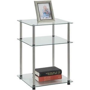 image:imageConvenience Concepts Designs2Go Classic Glass 3Tier End Table 2375  Modern Stainless Steel Display with Storage Shelves for Living amp Family Room Bedroom Bathroom Office GlassChrome