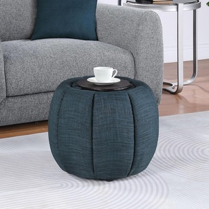 image:imageConvenience Concepts Designs4Comfort Daisy Accent Storage Ottoman 20  Round Modern Upholstered Foot Stool and Small Table with Tray Lid for Living Room Storage Ottoman Seat Dark Blue FabricBlue