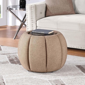 image:imageConvenience Concepts Designs4Comfort Daisy Accent Storage Ottoman 20  Round Modern Upholstered Foot Stool and Small Table with Tray Lid for Living Room Storage Ottoman Seat Dark Blue FabricTan