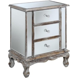 image:imageConvenience Concepts Gold Coast Vineyard Mirrored End Table 19  Living Room Table with 3 Drawers for Storage Side Table Side Table Antique SilverMirrorWeathered WhiteMirror