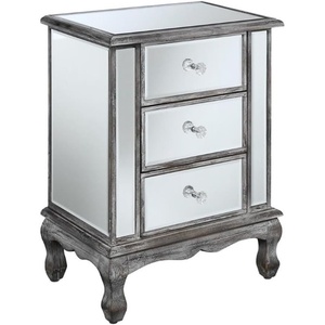 image:imageConvenience Concepts Gold Coast Vineyard Mirrored End Table 19  Living Room Table with 3 Drawers for Storage Side Table Side Table Antique SilverMirrorWeathered Gray  Mirror