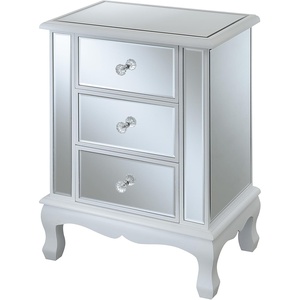 image:imageConvenience Concepts Gold Coast Vineyard Mirrored End Table 19  Living Room Table with 3 Drawers for Storage Side Table Side Table Antique SilverMirrorWhite  Mirror