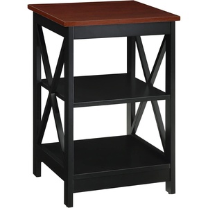 image:imageConvenience Concepts Oxford End Table 1575  Modern Living Room Table with Storage Shelves Transitional Nightstand Side Table for Home Decor and Display DriftwoodWhiteCherryBlack