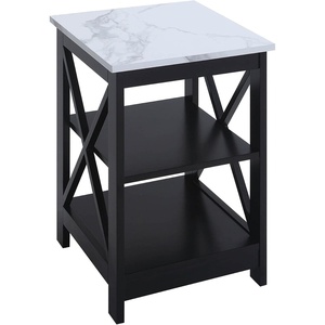 image:imageConvenience Concepts Oxford End Table 1575  Modern Living Room Table with Storage Shelves Transitional Nightstand Side Table for Home Decor and Display DriftwoodWhiteWhite Faux MarbleBlack