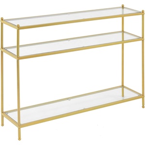 image:imageConvenience Concepts Royal Crest Glass Console Hall Table 42  3 Tier Modern Contemporary Narrow Display Accent with Storage Shelves for Living Room Entryway Hallway amp Bedroom ChromeClear Glass  Gold