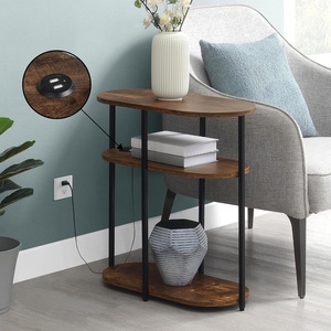 image:imageConvenience Concepts Simon Chairside End Table with USB Ports 2375  3Tier Oval Side Table for Family Room Modern Shelves for Display in Living Room with Charging Station Weathered Gray BlackBarnwoodBlack