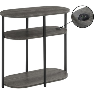 image:imageConvenience Concepts Simon Chairside End Table with USB Ports 2375  3Tier Oval Side Table for Family Room Modern Shelves for Display in Living Room with Charging Station Weathered Gray BlackWeathered GrayBlack