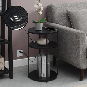 image:imageConvenience Concepts Simon End Table with USB Ports 1575  Modern 3Tier Round Side Table with Storage Shelves for Family Room Industrial Style Table with Charging Station BarnwoodBlackBlackBlack