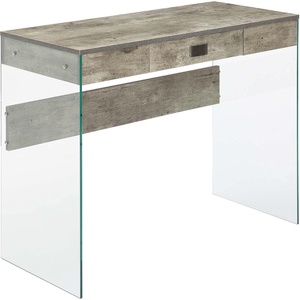 image:imageConvenience Concepts SoHo 1 Drawer Glass 36 inch Desk White Faux MarbleGlassFaux BirchGlass