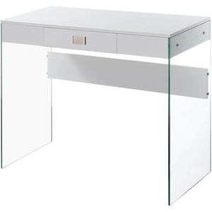 image:imageConvenience Concepts SoHo 1 Drawer Glass 36 inch Desk White Faux MarbleGlassWhite