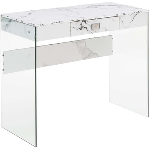 image:imageConvenience Concepts SoHo 1 Drawer Glass 36 inch Desk White Faux MarbleGlassWhite Faux MarbleGlass