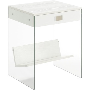image:imageConvenience Concepts SoHo 1 Drawer Glass End Table 18  2 Tier Modern Contemporary Square Side Accent with Storage Shelf for Living or Family Room WhiteWhite