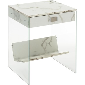 image:imageConvenience Concepts SoHo 1 Drawer Glass End Table 18  2 Tier Modern Contemporary Square Side Accent with Storage Shelf for Living or Family Room WhiteWhite Faux Marble
