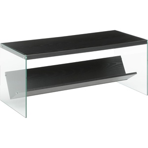 image:imageConvenience Concepts SoHo Glass Coffee Table 40  Modern Living Room Table with Storage Shelf Contemporary Coffee Table for Family Room Weathered WhiteBlackGlass