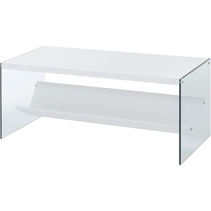 image:imageConvenience Concepts SoHo Glass Coffee Table 40  Modern Living Room Table with Storage Shelf Contemporary Coffee Table for Family Room Weathered WhiteWhite