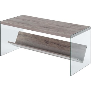 image:imageConvenience Concepts SoHo Glass Coffee Table 40  Modern Living Room Table with Storage Shelf Contemporary Coffee Table for Family Room Weathered WhiteSandstoneGlass
