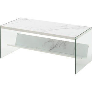 image:imageConvenience Concepts SoHo Glass Coffee Table 40  Modern Living Room Table with Storage Shelf Contemporary Coffee Table for Family Room Weathered WhiteFaux White Marble