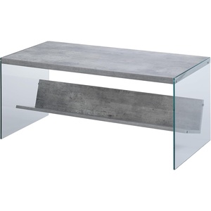 image:imageConvenience Concepts SoHo Glass Coffee Table 40  Modern Living Room Table with Storage Shelf Contemporary Coffee Table for Family Room Weathered WhiteFaux Birch  Glass