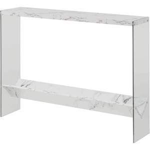 image:imageConvenience Concepts SoHo Glass Console Table 42  Modern Sofa Table with Storage Shelf Narrow Entryway Hall Table for Living Room Display Accent Table WhiteWhite Faux MarbleGlass