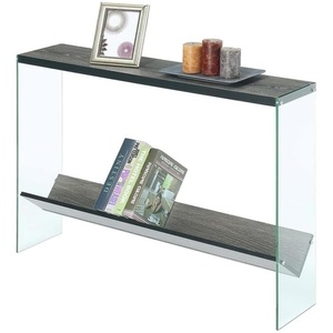 image:imageConvenience Concepts SoHo Glass Console Table 42  Modern Sofa Table with Storage Shelf Narrow Entryway Hall Table for Living Room Display Accent Table Weathered GrayWeathered Gray