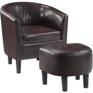 image:imageConvenience Concepts Take a Seat Churchill Accent Chair with Ottoman Dark Gray MicrofiberEspresso Faux Leather