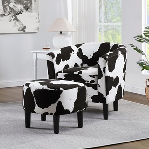 image:imageConvenience Concepts Take a Seat Churchill Accent Chair with Ottoman Set 2625  Modern Classic MidBack Barrel Accent Chair with UShaped Ottoman for Living Room Bedroom Office Botanical PrintBlack Cow Print
