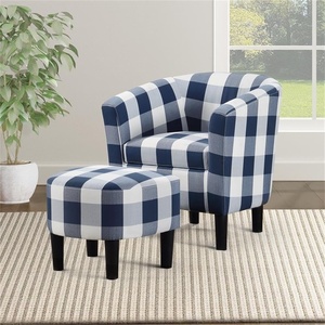 image:imageConvenience Concepts Take a Seat Churchill Accent Chair with Ottoman Set 2625  Modern Classic MidBack Barrel Accent Chair with UShaped Ottoman for Living Room Bedroom Office Botanical PrintBlue Gingham