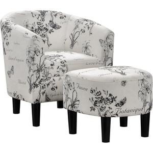 image:imageConvenience Concepts Take a Seat Churchill Accent Chair with Ottoman Set 2625  Modern Classic MidBack Barrel Accent Chair with UShaped Ottoman for Living Room Bedroom Office Botanical PrintBotanical Print