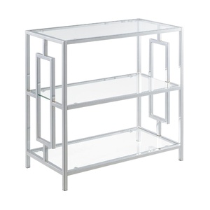 image:imageConvenience Concepts Town Square Chairside Table 12  Modern 3Tier Tempered Glass Living Room Side Table with Storage Shelves Contemporary Family Room End Table Glass Chrome