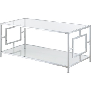 image:imageConvenience Concepts Town Square Chrome Coffee Table 42  Contemporary Modern Living Room Table with Storage Shelf for Living Room GlassChromeGlassChrome