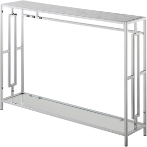 image:imageConvenience Concepts Town Square Chrome Console Table 42  Contemporary Modern Sofa Table with Storage Shelf Narrow Entryway Hall Table for Living Room Bedroom Bathroom GlassChromeWhite Faux MarbleChrome