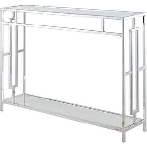image:imageConvenience Concepts Town Square Chrome Console Table 42  Contemporary Modern Sofa Table with Storage Shelf Narrow Entryway Hall Table for Living Room Bedroom Bathroom GlassChromeGlassChrome