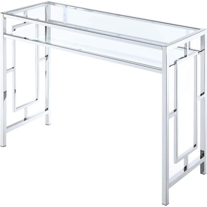 image:imageConvenience Concepts Town Square Chrome Desk 42  Contemporary Modern Office Den Desk with Shelf Console Table and Glam Vanity GlassChromeDesk