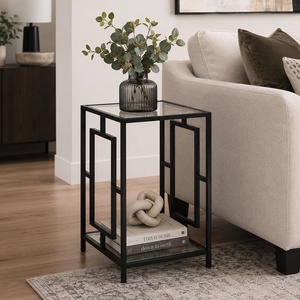 image:imageConvenience Concepts Town Square Chrome End Table 1575  Contemporary Modern Living Room Table with Storage Shelf Accent Side Table Bedroom Nightstand GlassBlack Chrome