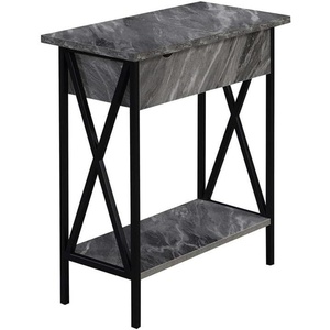 image:imageConvenience Concepts Tucson Flip Top End Table with Charging Station 2375  Modern Living Room Table with Storage Shelf Side Table Side Table English OakBlackGray Marble  Black