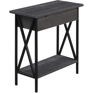 image:imageConvenience Concepts Tucson Flip Top End Table with Charging Station 2375  Modern Living Room Table with Storage Shelf Side Table Side Table English OakBlackCharcoal Gray  Black