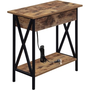 image:imageConvenience Concepts Tucson Flip Top End Table with Charging Station 2375  Modern Living Room Table with Storage Shelf Side Table Side Table English OakBlackBarnwood  Black