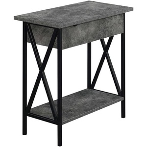 image:imageConvenience Concepts Tucson Flip Top End Table with Charging Station 2375  Modern Living Room Table with Storage Shelf Side Table Side Table English OakBlackCement  Black