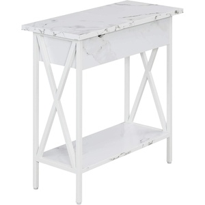image:imageConvenience Concepts Tucson Flip Top End Table with Charging Station 2375  Modern Living Room Table with Storage Shelf Side Table Side Table English OakBlackWhite Faux Marble  White