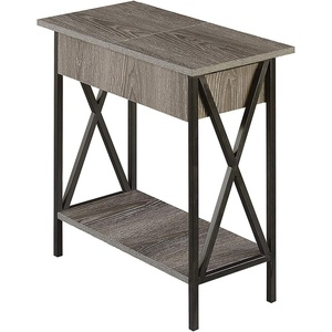 image:imageConvenience Concepts Tucson Flip Top End Table with Charging Station 2375  Modern Living Room Table with Storage Shelf Side Table Side Table WhiteWhiteWeathered GrayBlack