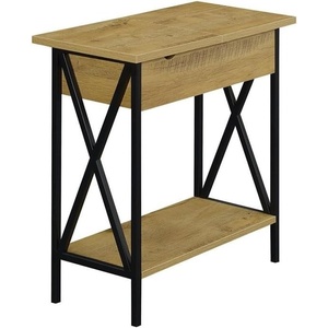 image:imageConvenience Concepts Tucson Flip Top End Table with Charging Station 2375  Modern Living Room Table with Storage Shelf Side Table Side Table WhiteWhiteEnglish Oak  Black