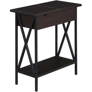 image:imageConvenience Concepts Tucson Flip Top End Table with Charging Station 2375  Modern Living Room Table with Storage Shelf Side Table Side Table WhiteWhiteEspresso  Black