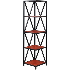 image:imageConvenience Concepts Tucson Metal 5 Tier Corner Bookcase Cherry  BlackCherry  Black